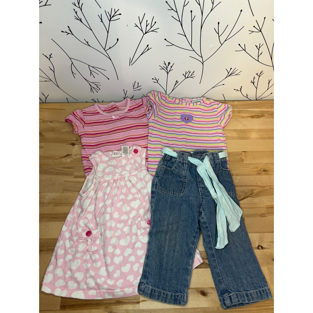 Baby Girl 4pc Bundle 12M Carters Dress Cherokee Jeans Toughskins Okie Dokie Tops